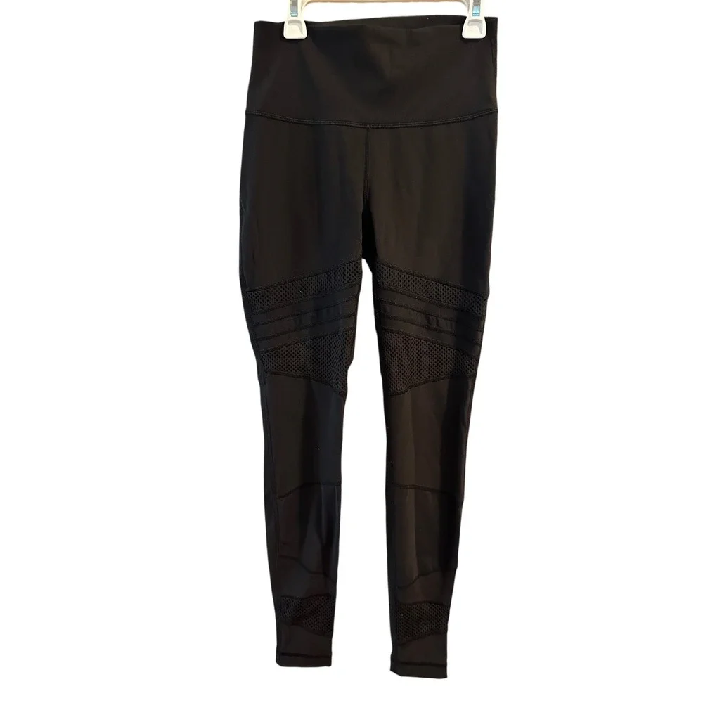 Lululemon High Rise Moto Mesh‎ Leggings Black Yoga Pants Full Length Womens